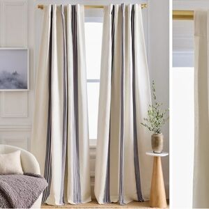 NWT QUINCE Set 2 48x84 Coastal Stripe Linen Cotton Room Darkening Curtain 1614